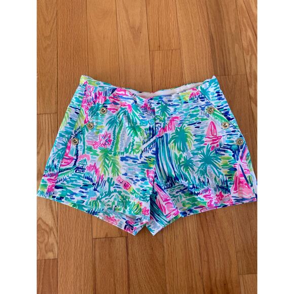 EUC Lilly Pulitzer Marina Knit Shorts in Salt in The Air Sailboat Palm 8 - Picture 3 of 11